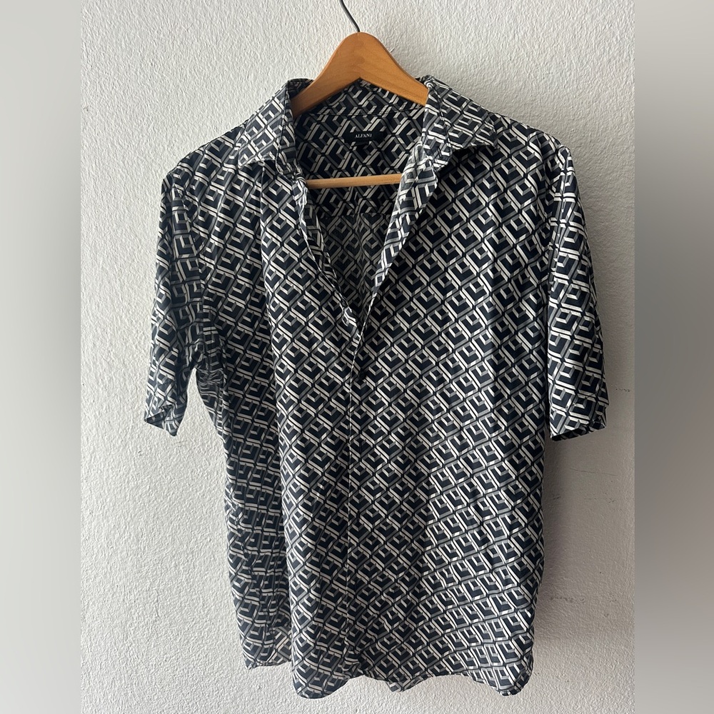 Alfani Black and White Patterned Casual Shirt